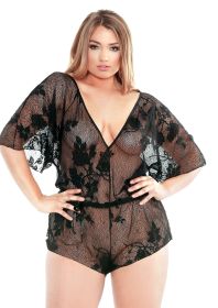 Stretch Lace Romper Black Xl/Xxl