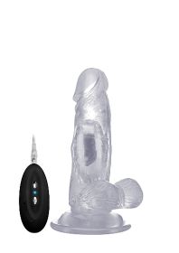Vibrating Realistic Cock - 6 Inch - With Scrotum - Transparent