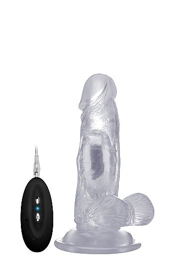 Vibrating Realistic Cock - 6 Inch - With Scrotum - Transparent
