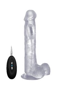 Vibrating Realistic Cock - 10 Inch - With Scrotum - Transparent