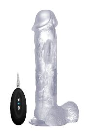 Vibrating Realistic Cock - 11 Inch - With Scrotum - Transparent
