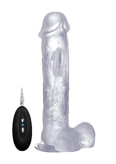 Vibrating Realistic Cock - 11 Inch - With Scrotum - Transparent